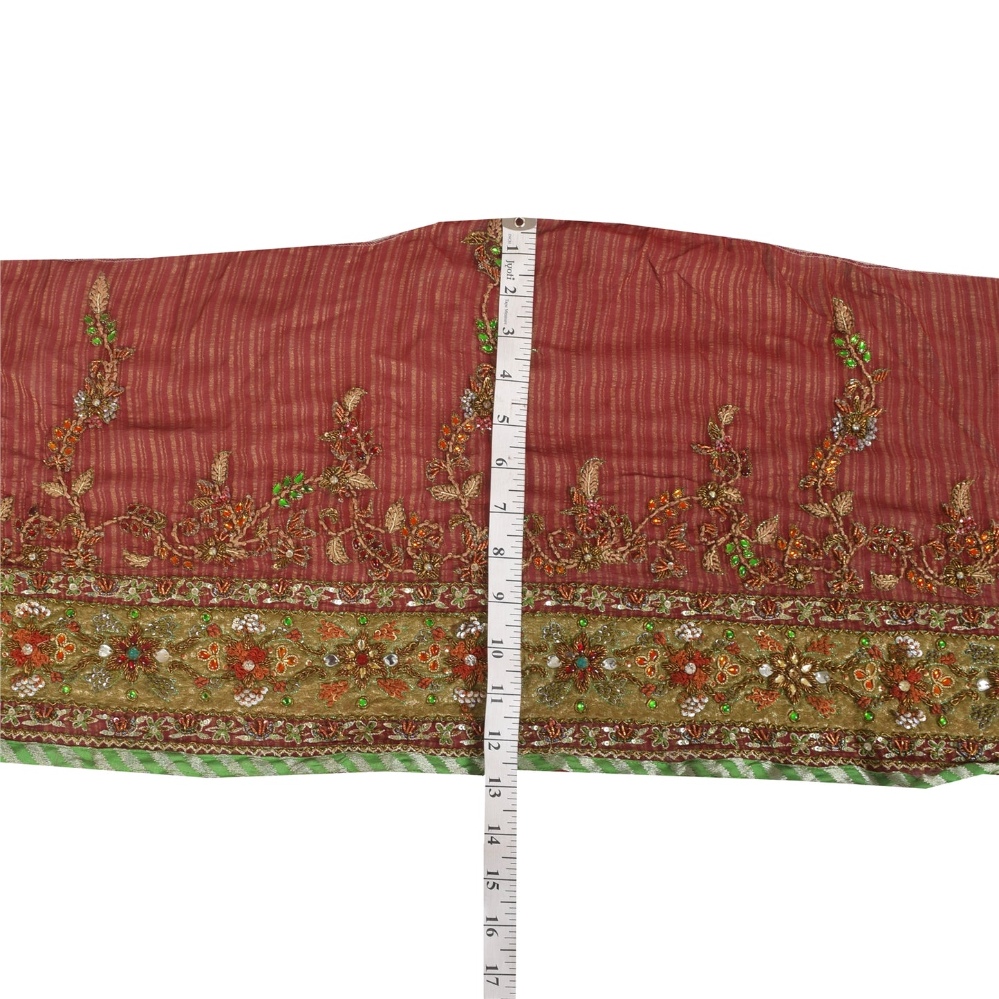 Sanskriti Vintage Sari/Saree Border Hand Beaded Zari 1 YD Trim Maroon 11.5W Lace