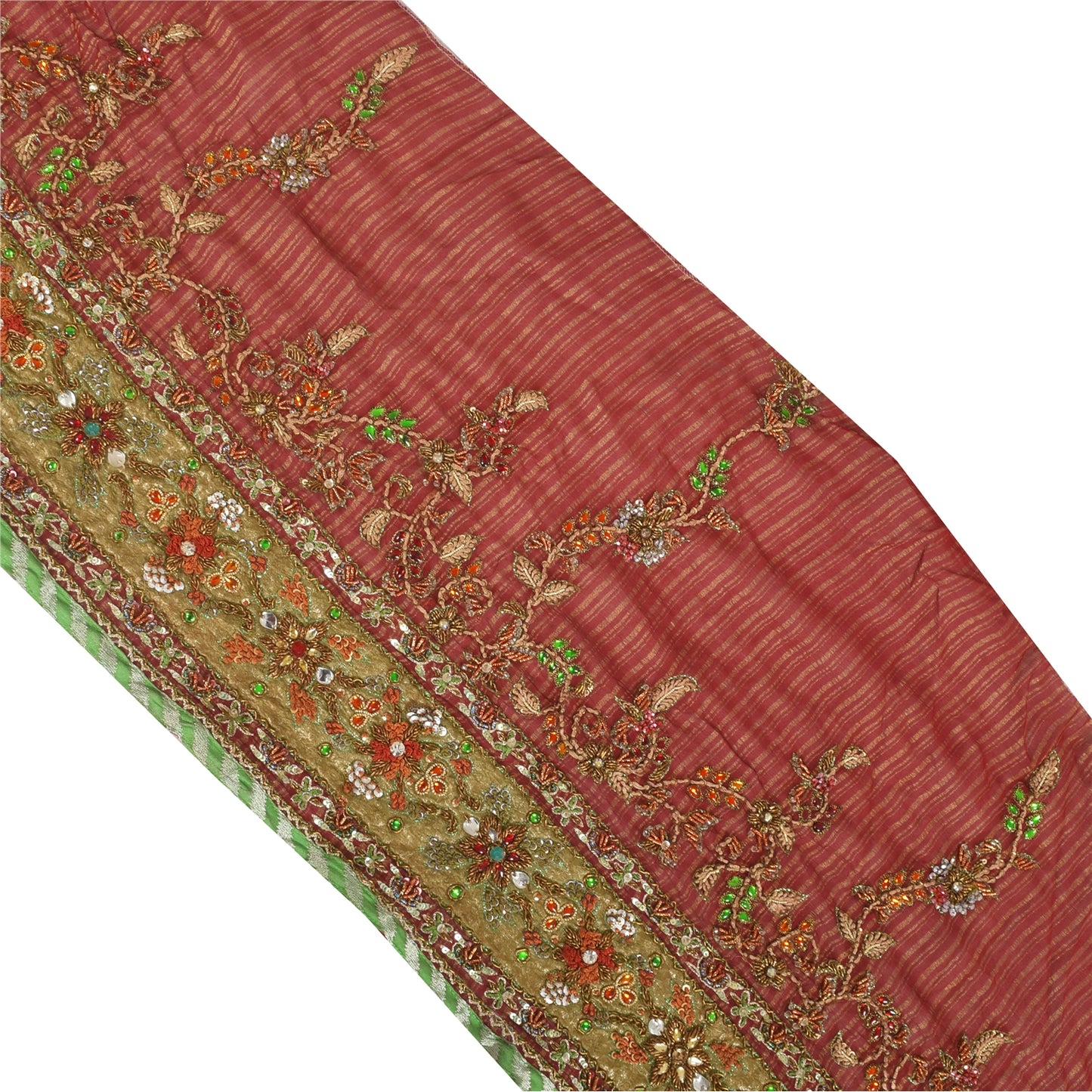 Sanskriti Vintage Sari/Saree Border Hand Beaded Zari 1 YD Trim Maroon 11.5W Lace