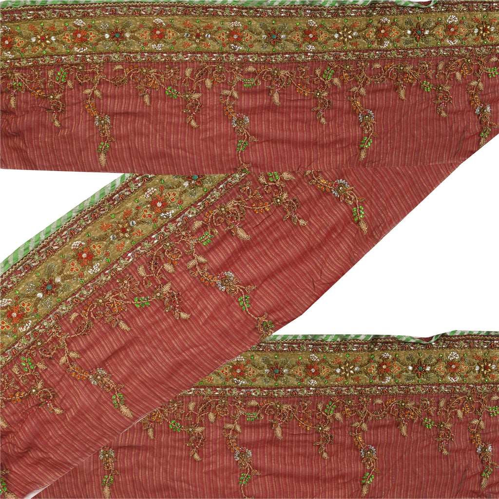 Sanskriti Vintage Sari/Saree Border Hand Beaded Zari 1 YD Trim Maroon 11.5W Lace