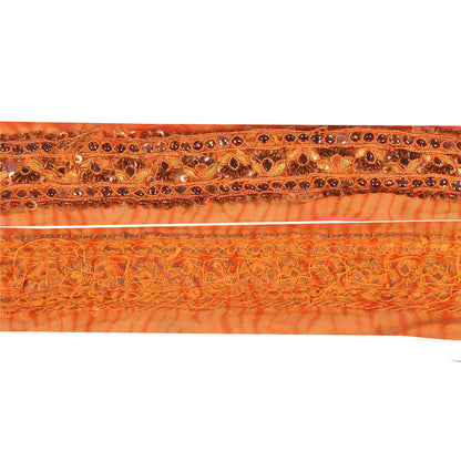 Sanskriti Vintage Sari/Saree Border Hand Beaded Zari 1 YD Trim Orange 3.5W Lace