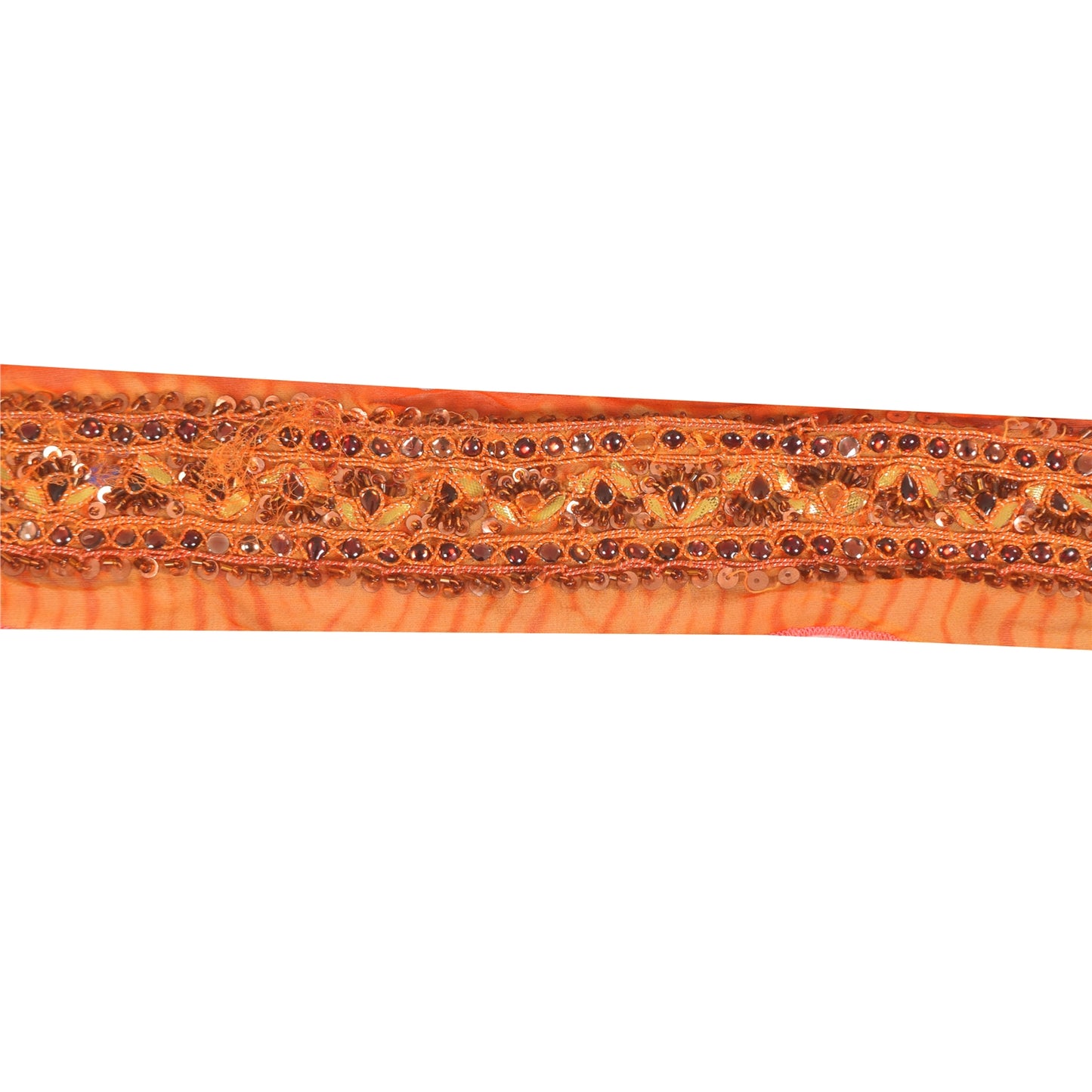 Sanskriti Vintage Sari/Saree Border Hand Beaded Zari 1 YD Trim Orange 3.5W Lace