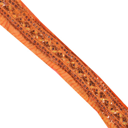 Sanskriti Vintage Sari/Saree Border Hand Beaded Zari 1 YD Trim Orange 3.5W Lace