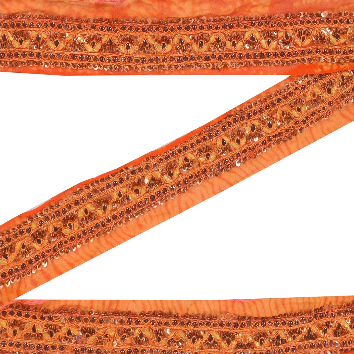 Sanskriti Vintage Sari/Saree Border Hand Beaded Zari 1 YD Trim Orange 3.5W Lace