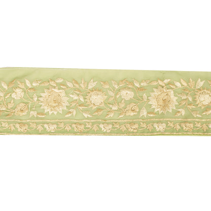 Sanskriti Vintage Embroidered Lace Sari/Saree Border Zari 1 YD Trim Floral Green