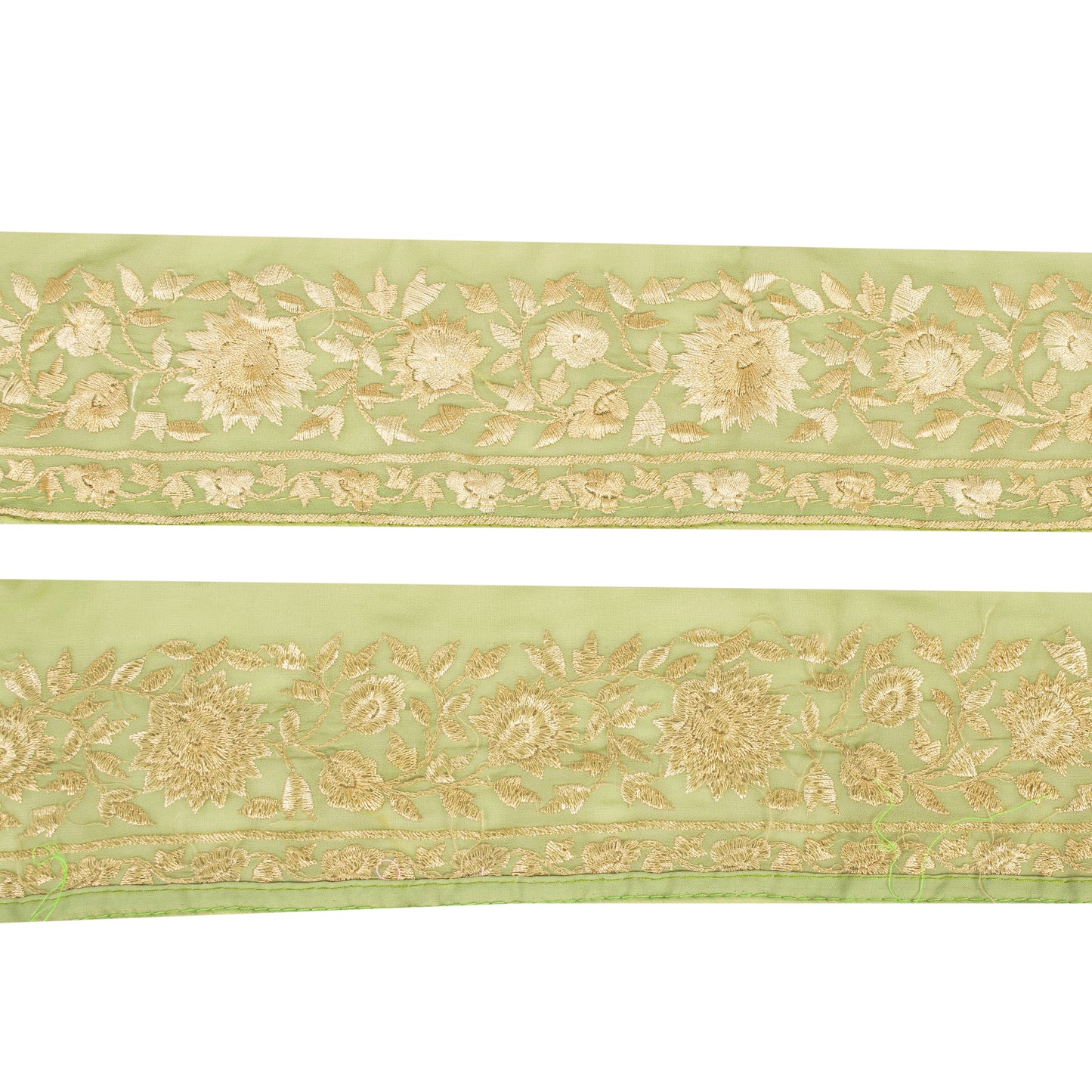 Sanskriti Vintage Embroidered Lace Sari/Saree Border Zari 1 YD Trim Floral Green