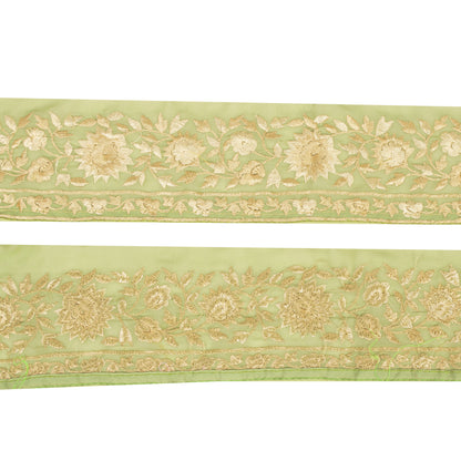 Sanskriti Vintage Embroidered Lace Sari/Saree Border Zari 1 YD Trim Floral Green