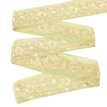 Sanskriti Vintage Embroidered Lace Sari/Saree Border Zari 1 YD Trim Floral Green