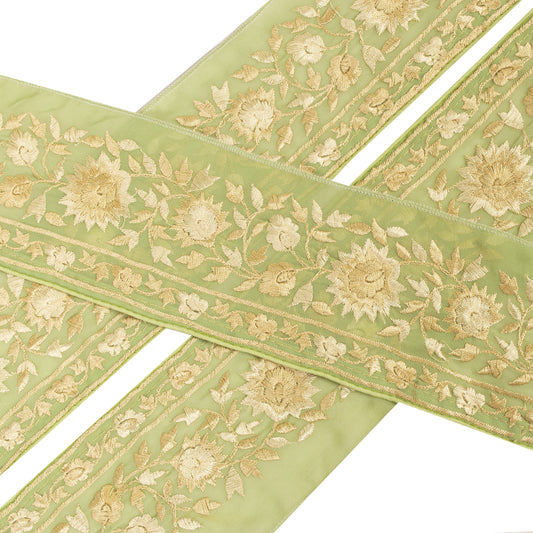 Sanskriti Vintage Embroidered Lace Sari/Saree Border Zari 1 YD Trim Floral Green