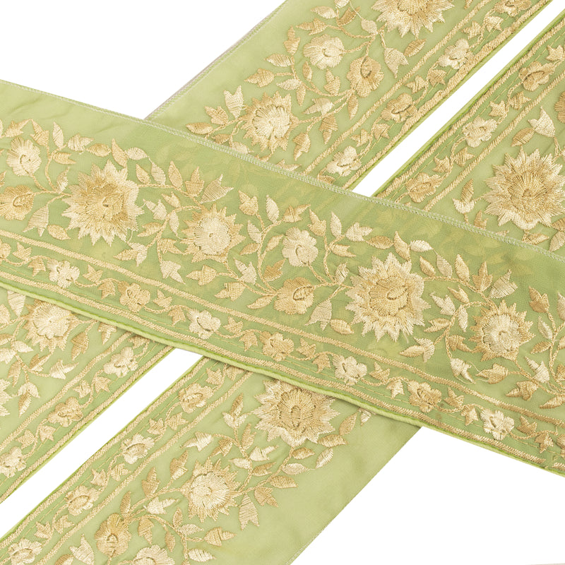 Sanskriti Vintage Embroidered Lace Sari/Saree Border Zari 1 YD Trim Floral Green