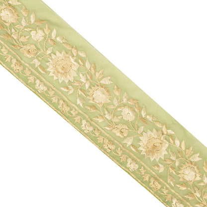 Sanskriti Vintage Embroidered Lace Sari/Saree Border Zari 1 YD Trim Floral Green