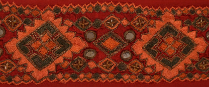 SANSKRITI VINTAGE SARI BORDER HAND BEADED CRAFT 1 YD TRIMS LACE 2.5W MAROON