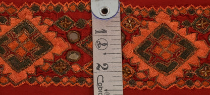 SANSKRITI VINTAGE SARI BORDER HAND BEADED CRAFT 1 YD TRIMS LACE 2.5W MAROON