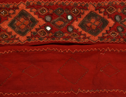SANSKRITI VINTAGE SARI BORDER HAND BEADED CRAFT 1 YD TRIMS LACE 2.5W MAROON
