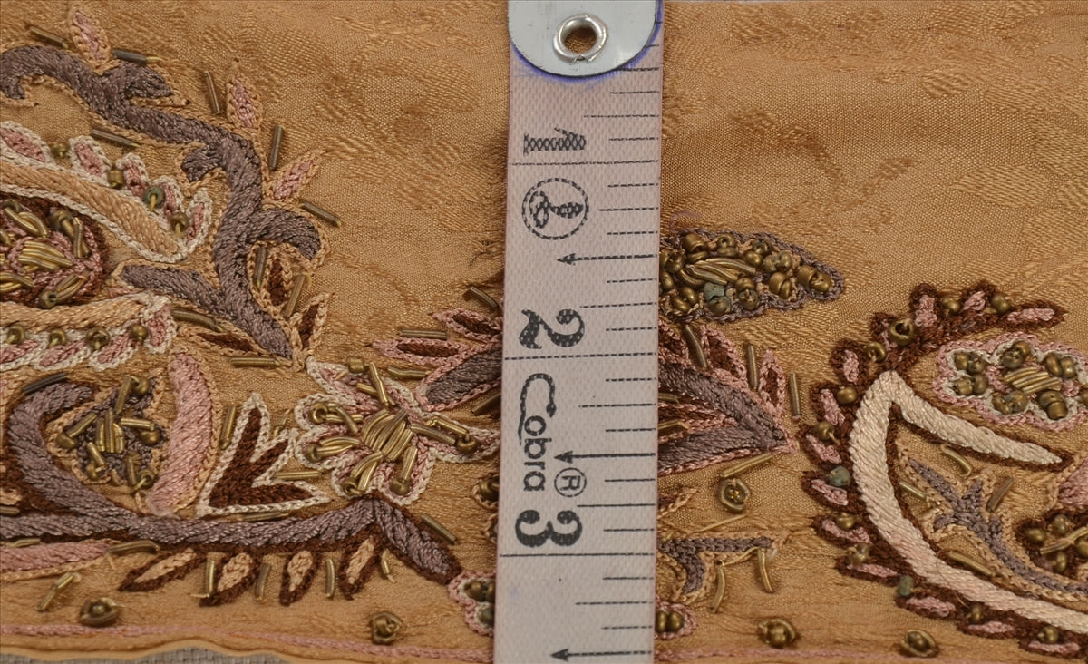 Sanskriti VINTAGE SARI BORDER HAND BEADED 1 YD TRIMS LACE 6W PURE SILK BROWN