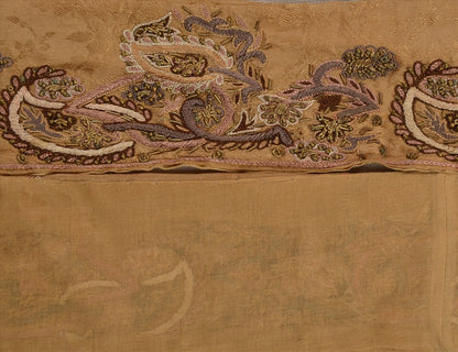 Sanskriti VINTAGE SARI BORDER HAND BEADED 1 YD TRIMS LACE 6W PURE SILK BROWN