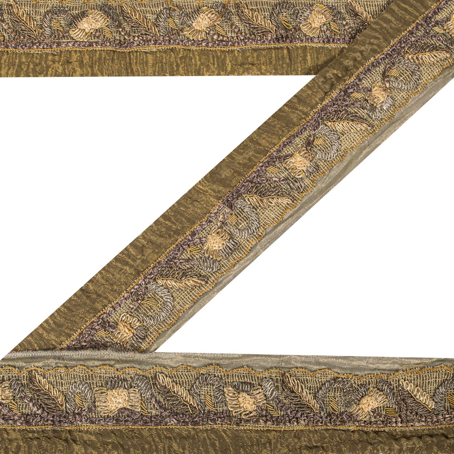 Sanskriti Vintage 1Yard 2.7"W Sari Border Green Pure Tissue Hand Embroidery Lace