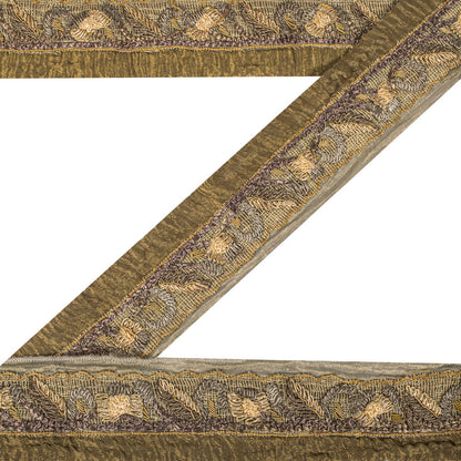 Sanskriti Vintage 1Yard 2.7"W Sari Border Green Pure Tissue Hand Embroidery Lace