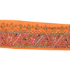 SANSKRITI VINTAGE SARI BORDER HAND BEADED CRAFT 1 YD  TRIMS LACE 3W ORANGE PINK