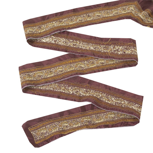 Sanskriti Vintage Sari Border Hand Bead Craft Floral Decor Lace 1YD Purple Trim