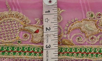 Sanskriti Vintage Sari Border Hand Beaded Craft Patch Work Trims Lace 1 Yd Pink