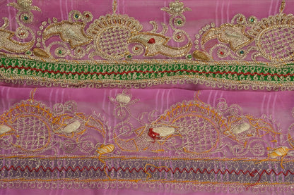 Sanskriti Vintage Sari Border Hand Beaded Craft Patch Work Trims Lace 1 Yd Pink