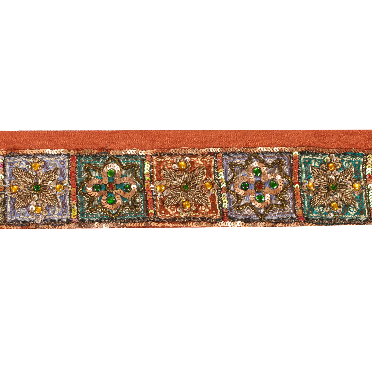 Sanskriti Vintage Sari/Saree Border Hand Beaded Zardozi 1 YD Trim Orange 2W Lace