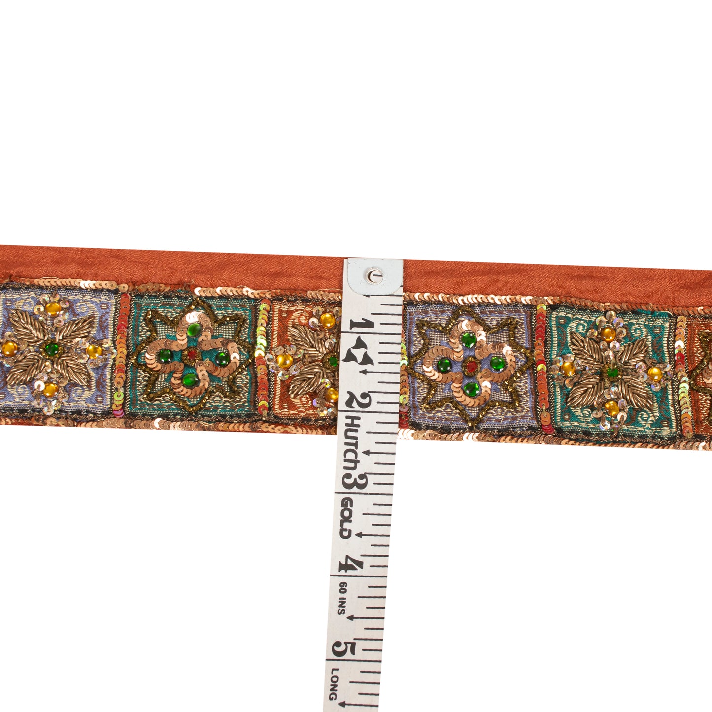 Sanskriti Vintage Sari/Saree Border Hand Beaded Zardozi 1 YD Trim Orange 2W Lace