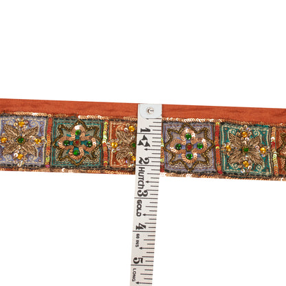 Sanskriti Vintage Sari/Saree Border Hand Beaded Zardozi 1 YD Trim Orange 2W Lace