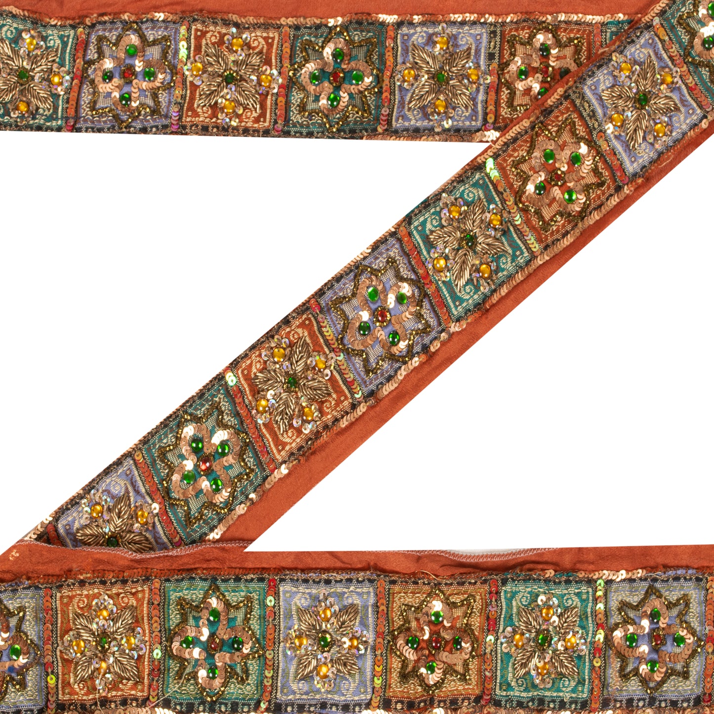 Sanskriti Vintage Sari/Saree Border Hand Beaded Zardozi 1 YD Trim Orange 2W Lace