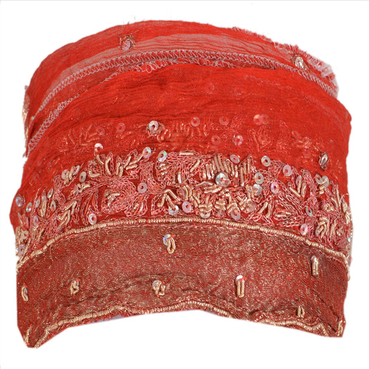 Sanskriti Vintage Sari Border Hand Beaded 1 Yd Indian Trim Dã©Cor Ribbon Red Lace