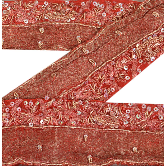 Sanskriti Vintage Sari Border Hand Beaded 1 Yd Indian Trim Dã©Cor Ribbon Red Lace
