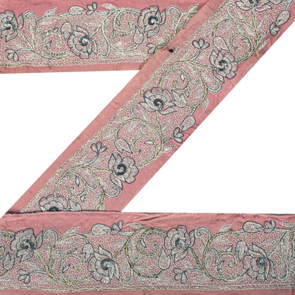 Sanskriti Vintage 1 Yard 3.2"W Sari Border Pink Pure Crepe Embroidery Craft Lace