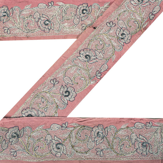 Sanskriti Vintage 1 Yard 3.2"W Sari Border Pink Pure Crepe Embroidery Craft Lace