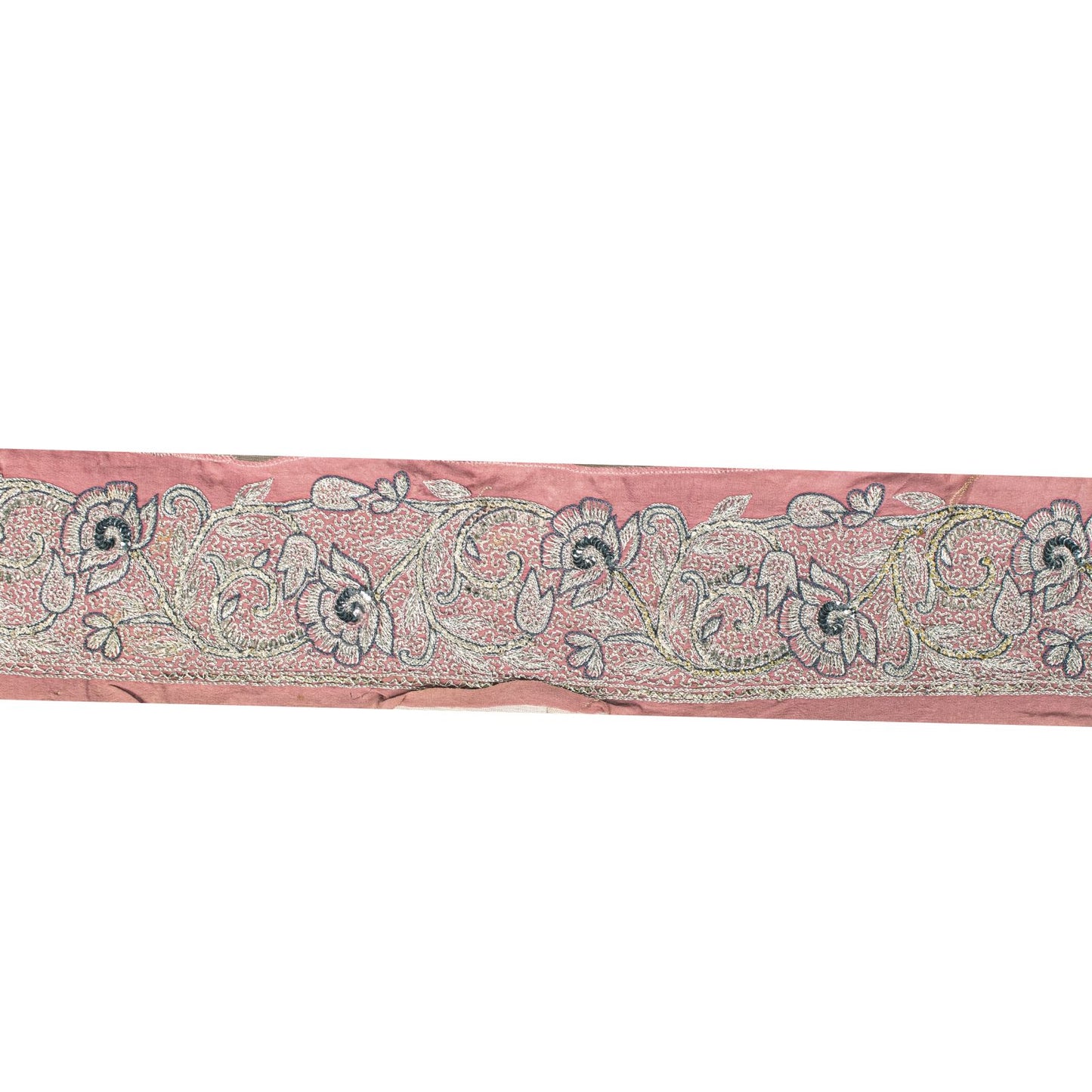 Sanskriti Vintage 1 Yard 3.2"W Sari Border Pink Pure Crepe Embroidery Craft Lace