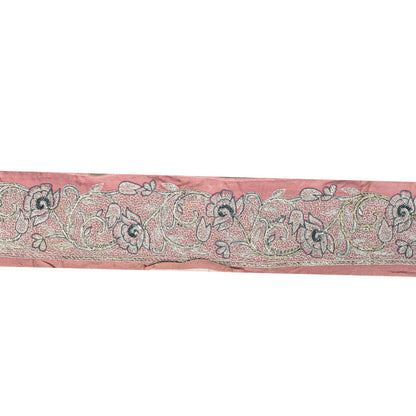 Sanskriti Vintage 1 Yard 3.2"W Sari Border Pink Pure Crepe Embroidery Craft Lace