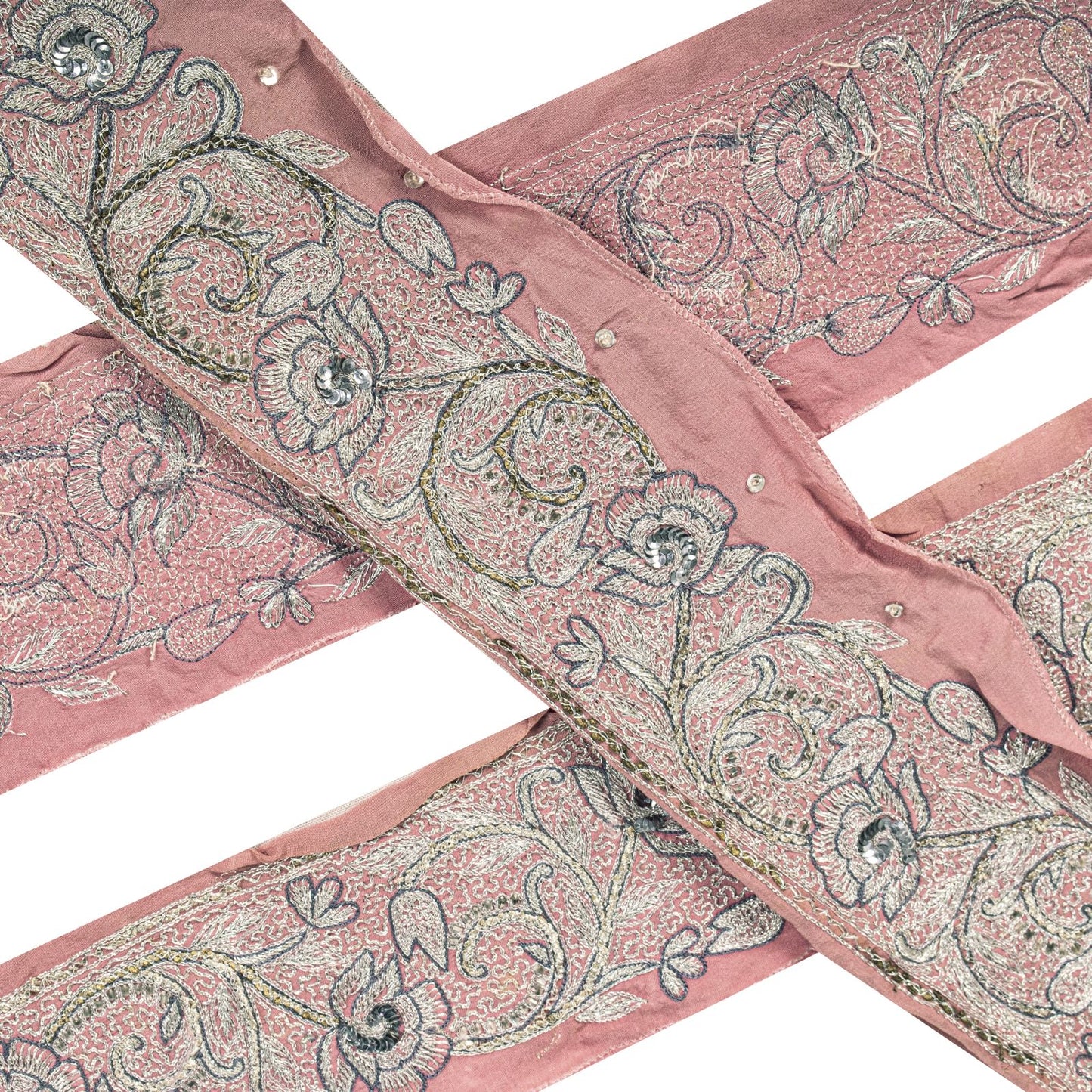 Sanskriti Vintage 1 Yard 3.2"W Sari Border Pink Pure Crepe Embroidery Craft Lace