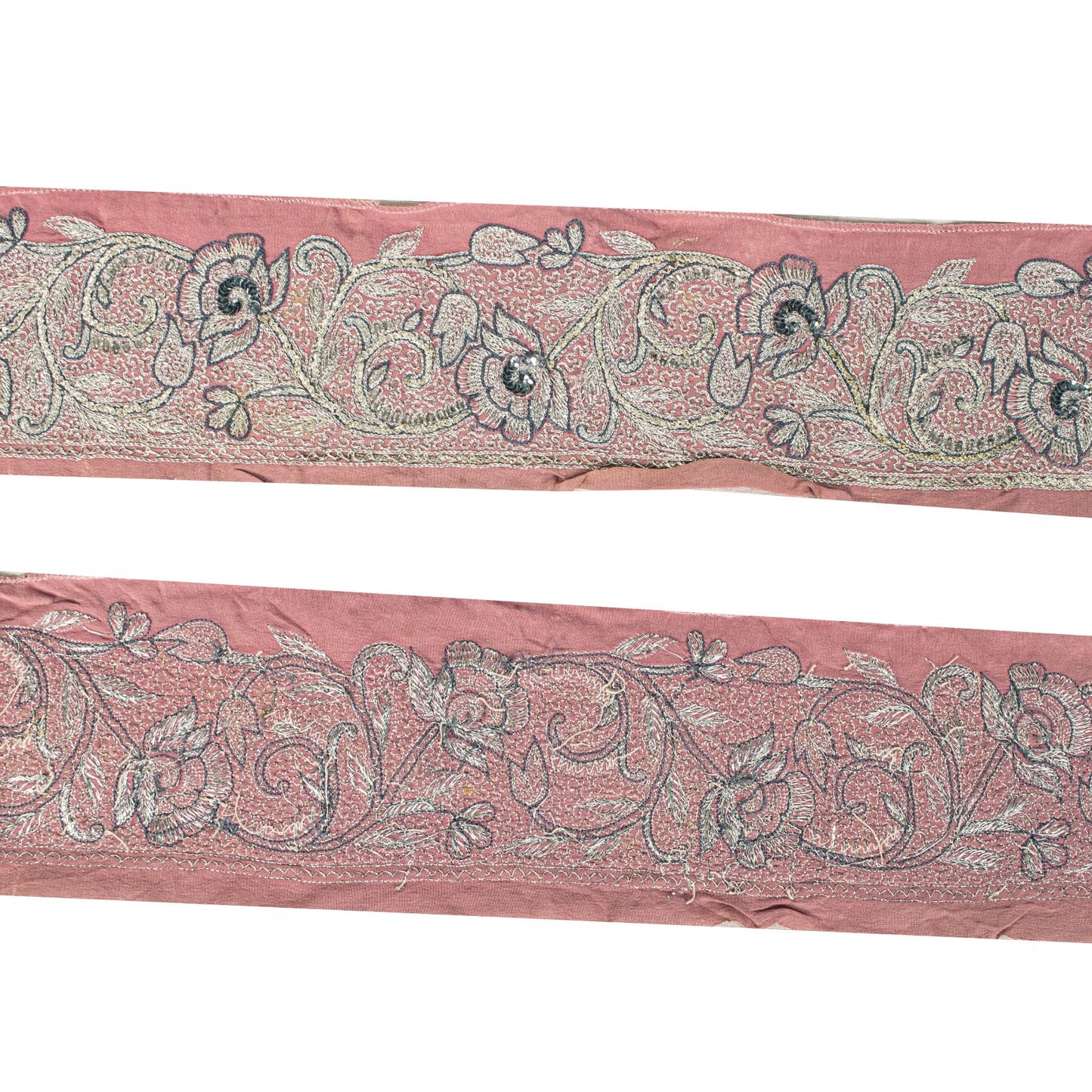 Sanskriti Vintage 1 Yard 3.2"W Sari Border Pink Pure Crepe Embroidery Craft Lace