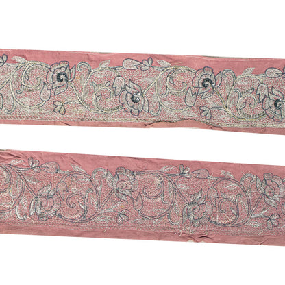 Sanskriti Vintage 1 Yard 3.2"W Sari Border Pink Pure Crepe Embroidery Craft Lace