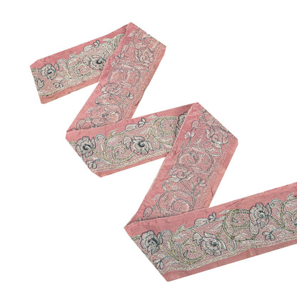 Sanskriti Vintage 1 Yard 3.2"W Sari Border Pink Pure Crepe Embroidery Craft Lace