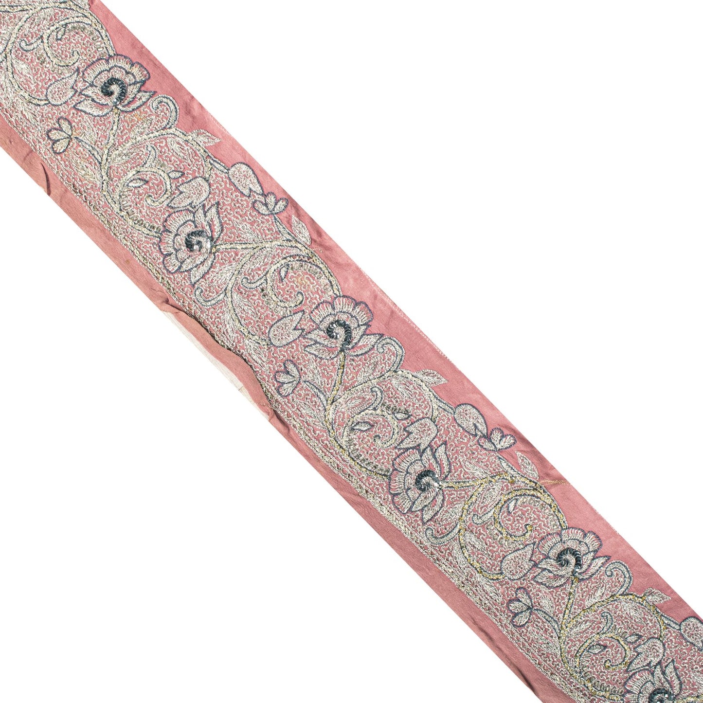 Sanskriti Vintage 1 Yard 3.2"W Sari Border Pink Pure Crepe Embroidery Craft Lace