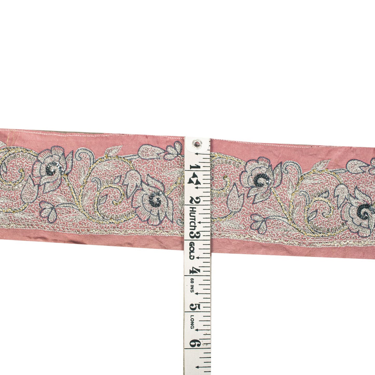 Sanskriti Vintage 1 Yard 3.2"W Sari Border Pink Pure Crepe Embroidery Craft Lace