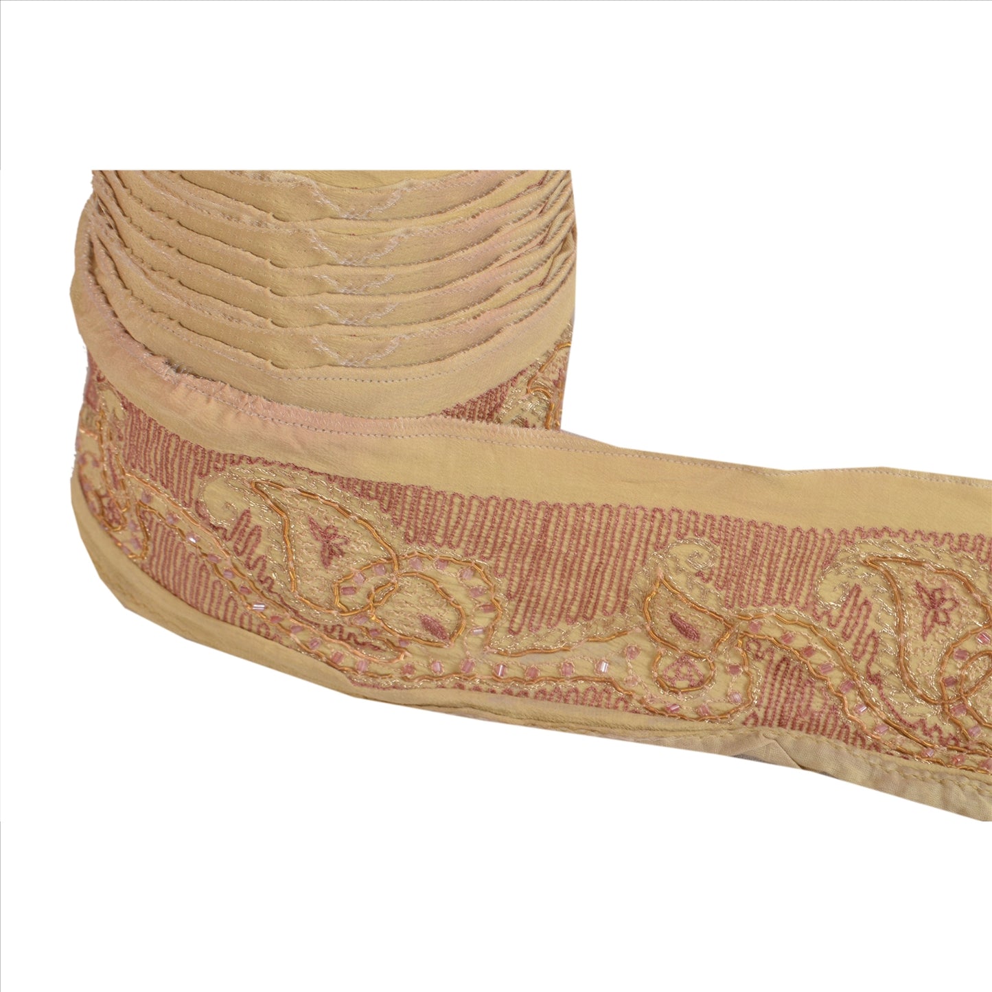 Sanskriti Vintage Sari Border Antique Hand Beaded 1 Yd Trim Sewing Cream Lace