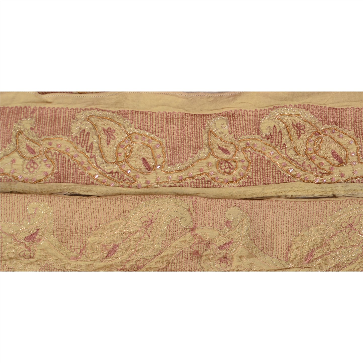 Sanskriti Vintage Sari Border Antique Hand Beaded 1 Yd Trim Sewing Cream Lace