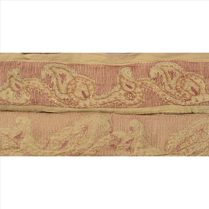Sanskriti Vintage Sari Border Antique Hand Beaded 1 Yd Trim Sewing Cream Lace