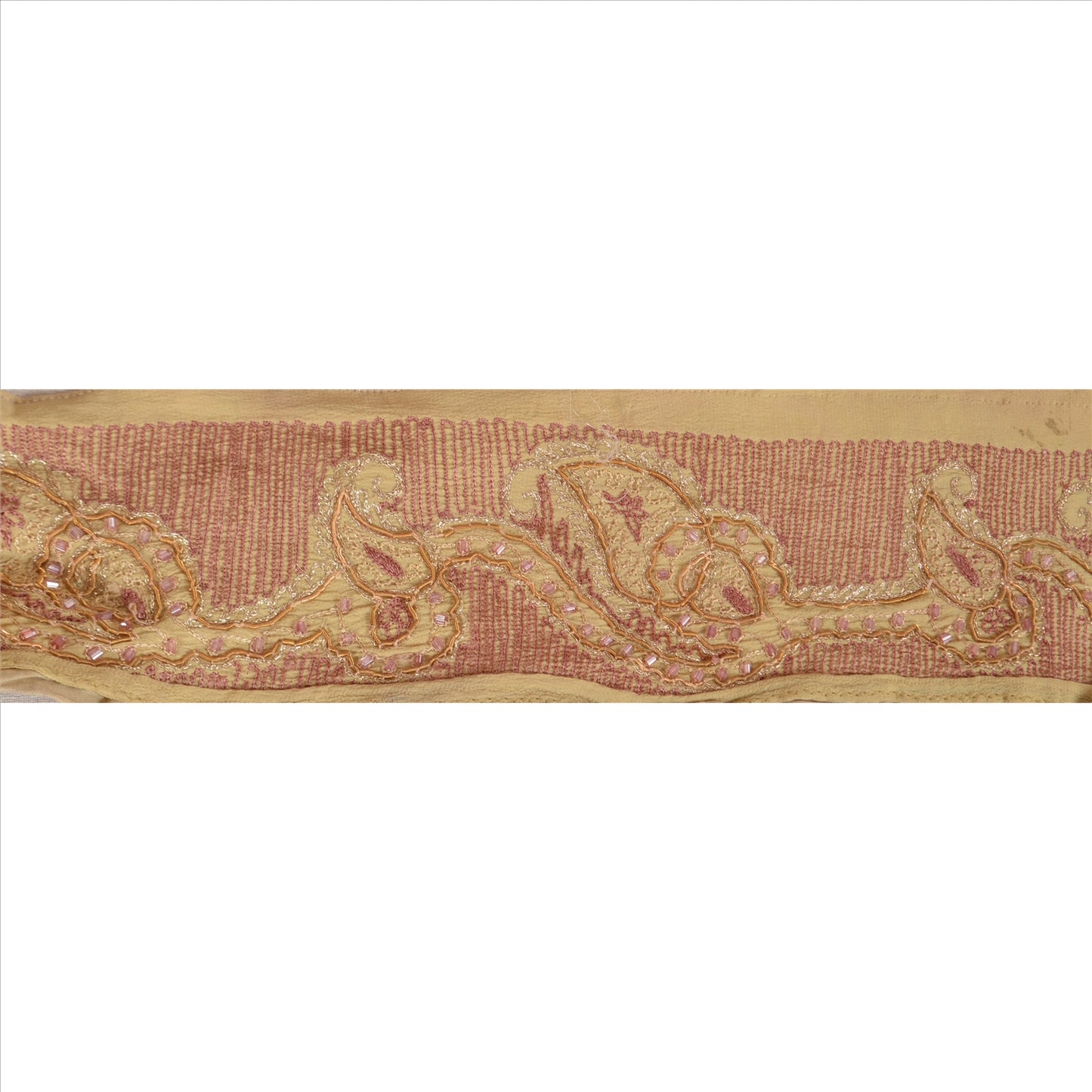 Sanskriti Vintage Sari Border Antique Hand Beaded 1 Yd Trim Sewing Cream Lace
