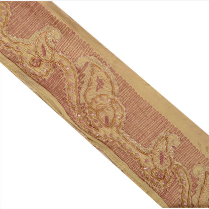 Sanskriti Vintage Sari Border Antique Hand Beaded 1 Yd Trim Sewing Cream Lace
