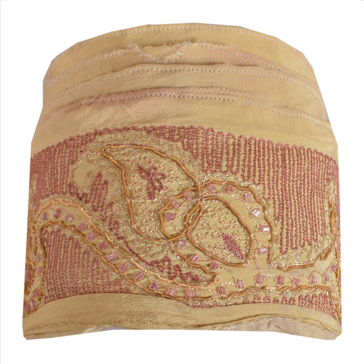 Sanskriti Vintage Sari Border Antique Hand Beaded 1 Yd Trim Sewing Cream Lace