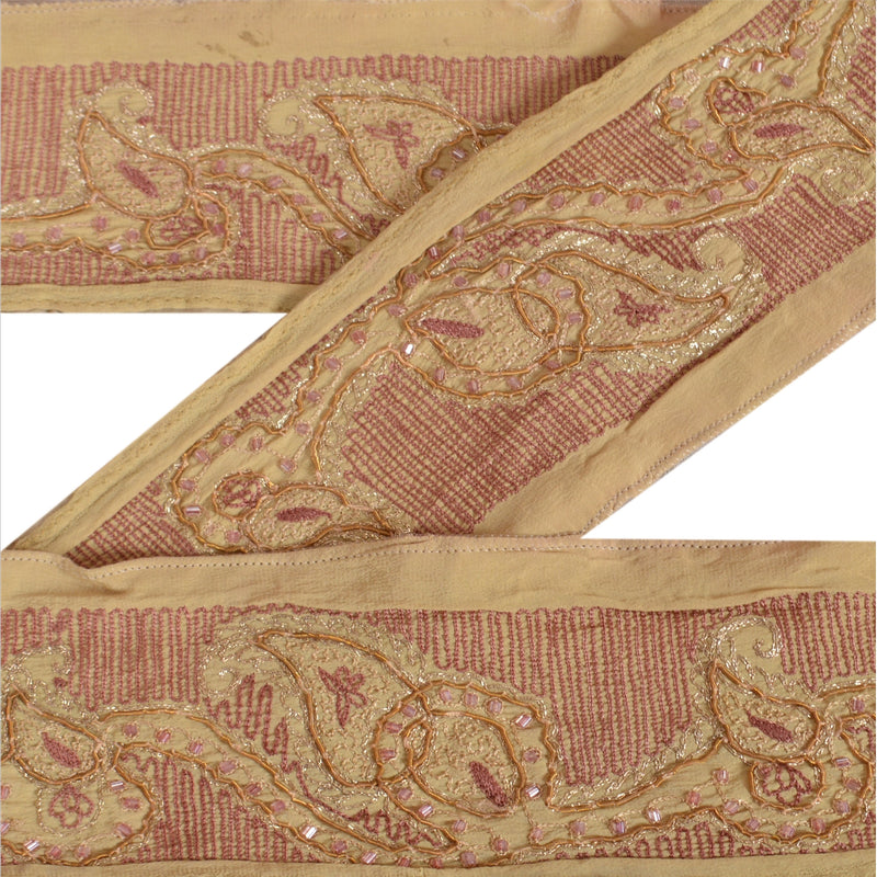 Sanskriti Vintage Sari Kant Antik Håndperlet 1 Yard Kant Sycreme Blonde
