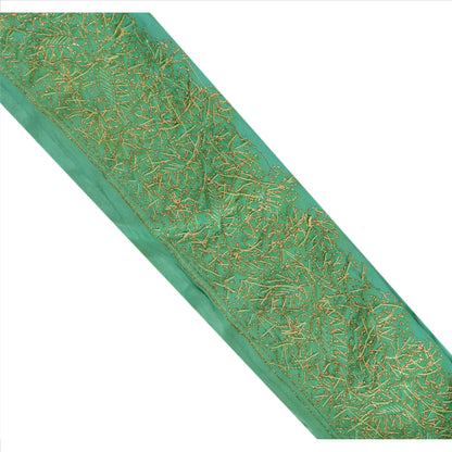 SANSKRITI VINTAGE Border Antique Hand Beaded 1 YD Indian Trim Sewing Green Lace
