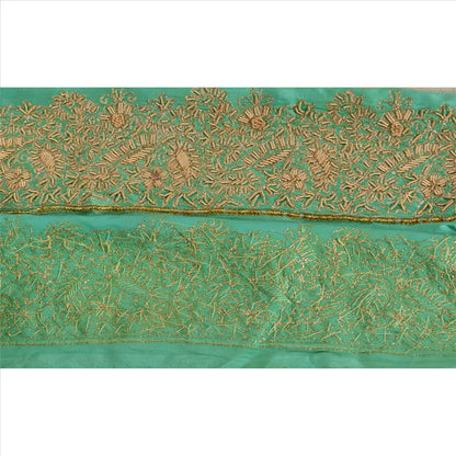 SANSKRITI VINTAGE Border Antique Hand Beaded 1 YD Indian Trim Sewing Green Lace